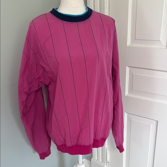 Vintage 1990s Pink Striped Crewneck pullover windbreaker Eddie Bauer size small - Picture 1 of 6
